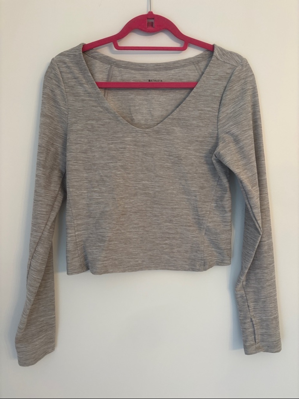 Athleta Light Heather Gray Performance V Neck Cropped Long Sleeve Size Medium